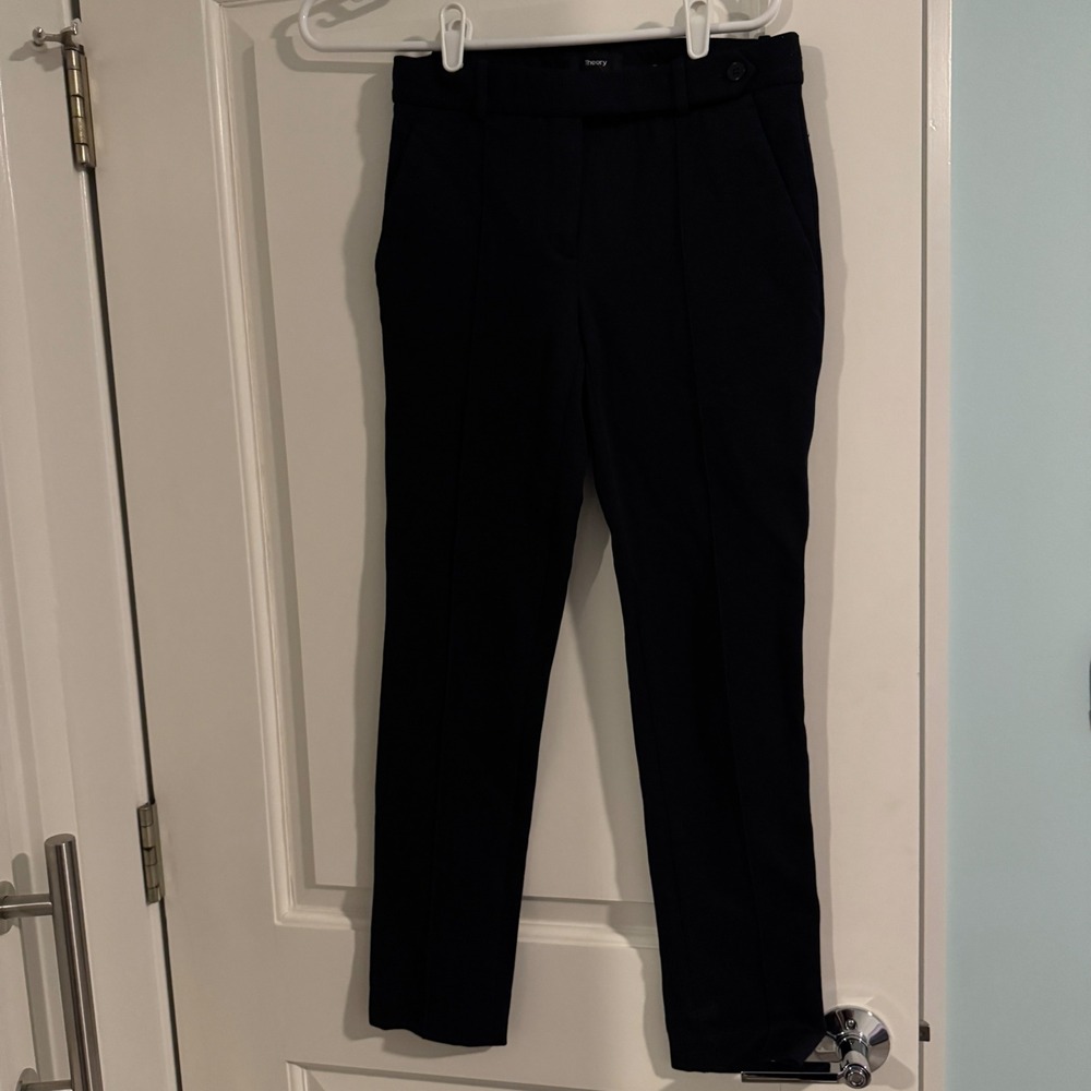 Theory Pintuck Pant Summer Pique 2 Black Slim Straight‎ Trousers Size 0